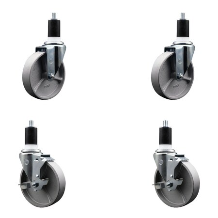 Service Caster 5'' Semi Steel Wheel Swivel 1-1/2'' Expanding Stem Caster Set 2 Brakes, 4PK SCC-EX20S515-SSR-2-TLB-2-112